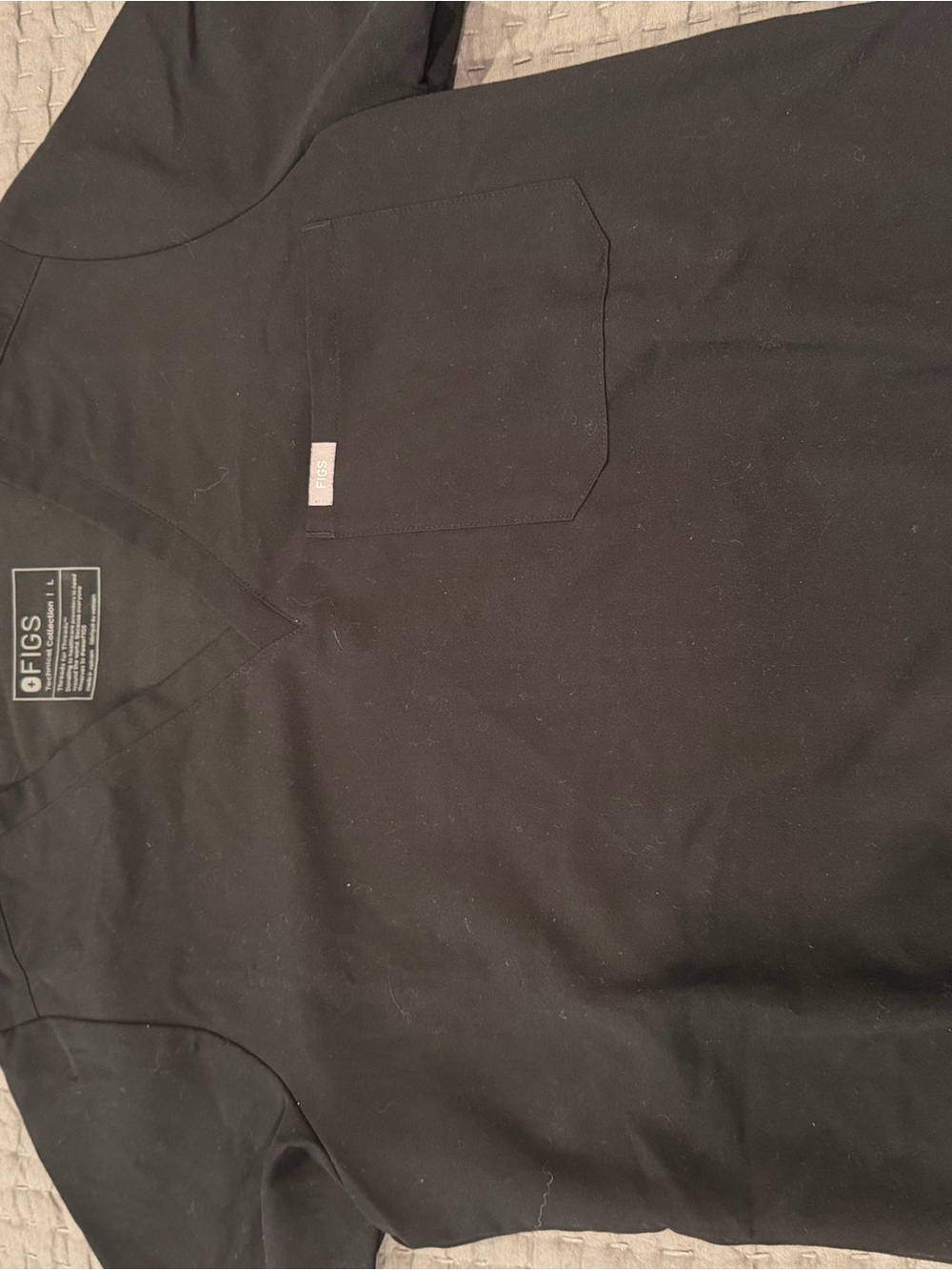 Figs Black V-Neck Medical Top with Chest Pocket